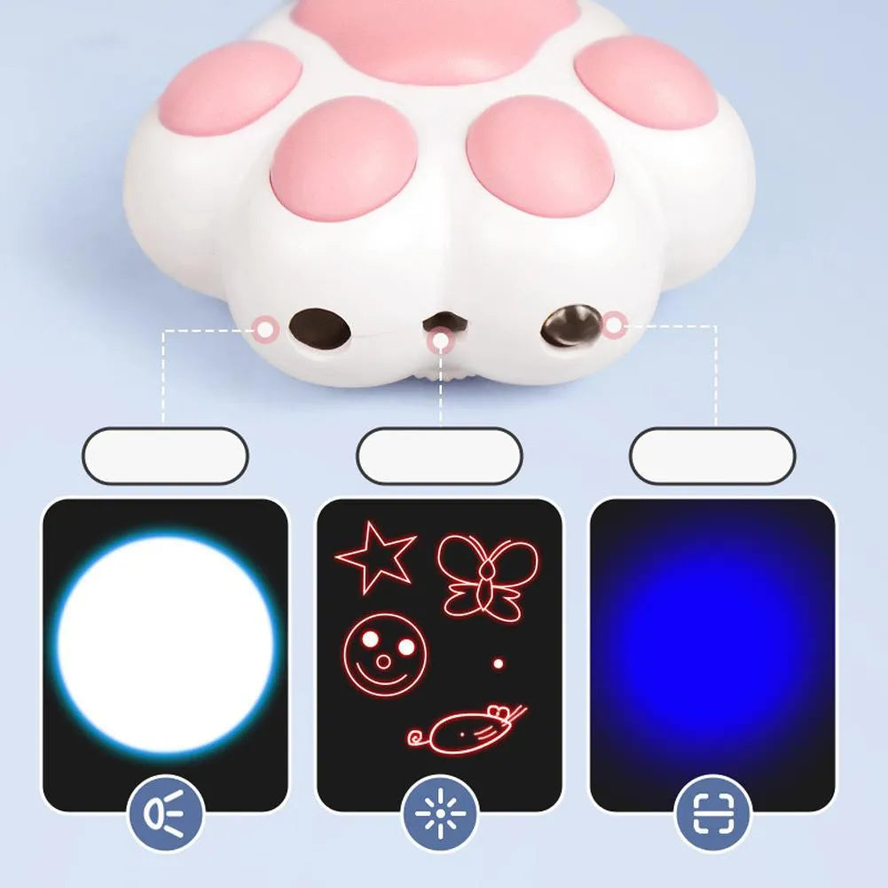 Pink and black infrared cat teaser toy with USB charging port measuring 5 by 2.5 centimetres