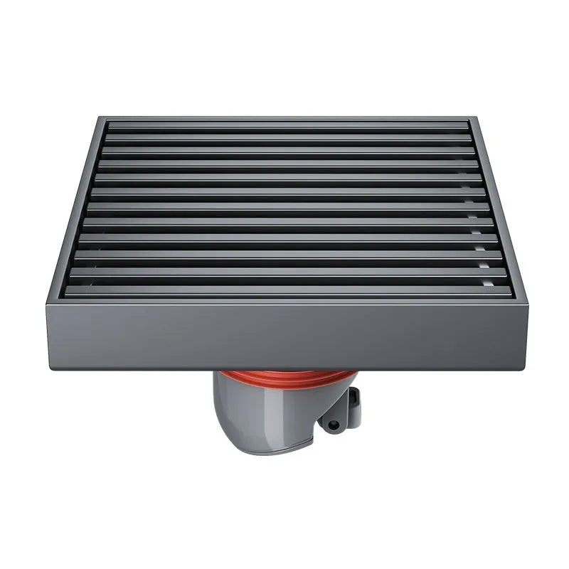 Gun grey 304 stainless steel courtyard floor drain with a square ABS plastic core.