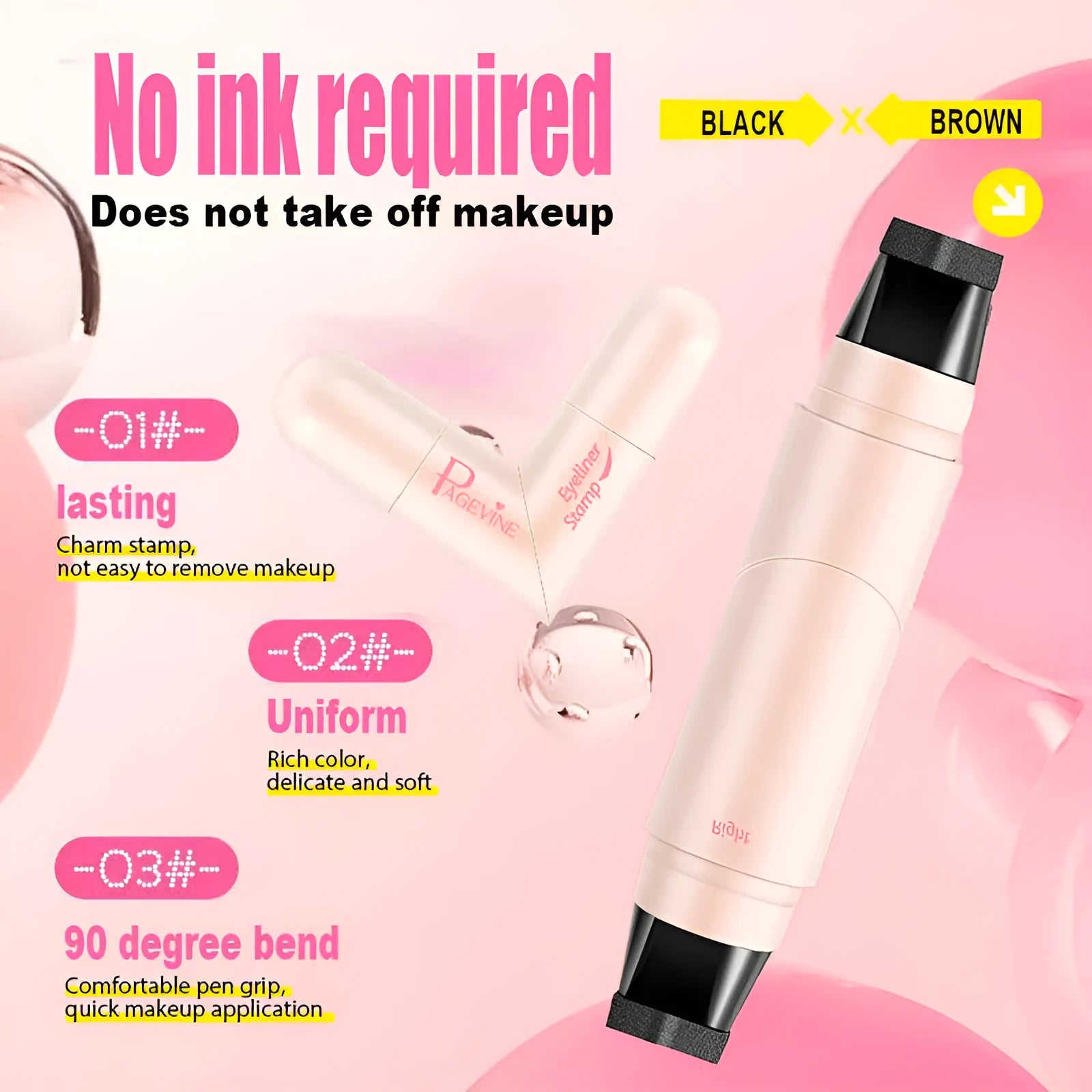All-in-one makeup eyeliner stamp pen in brown and black with dual-tip design for precise liquid eyeliner application