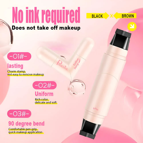 All-in-one makeup eyeliner stamp pen in brown and black with dual-tip design for precise liquid eyeliner application