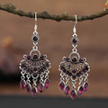 Smart water drop purple retro crystal long fringe earrings with 20-24cm drop shape and ethnic style