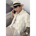 Heavy industry three-dimensional floral short-sleeved shirt in loose fit with wool lining