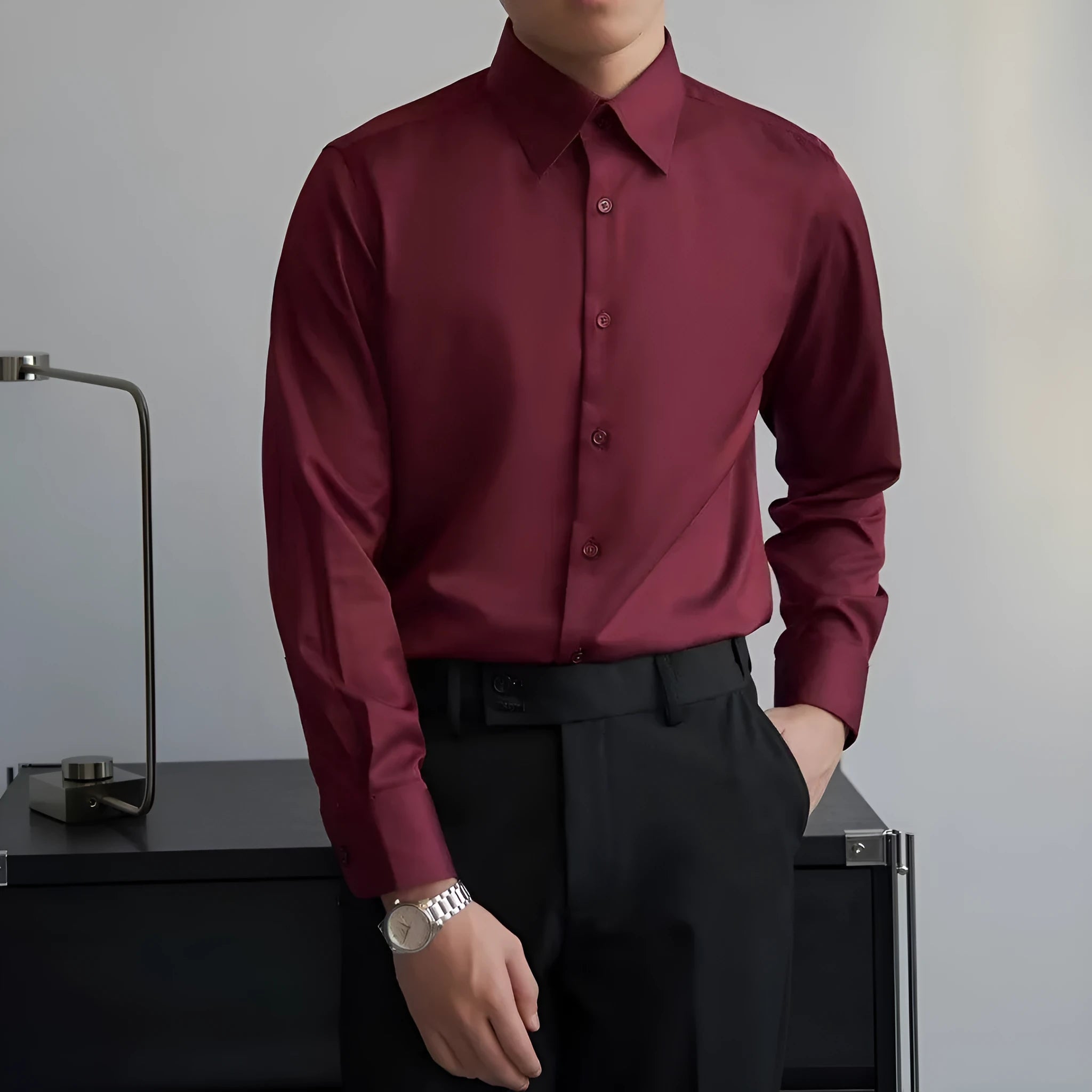 Man wearing a black long sleeve loose fit cardigan in Korean Japanese retro style