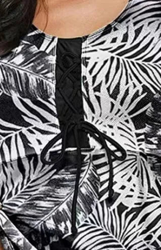 Women's split bow bikini swimsuit set in polyester fabric with sexy pattern design
