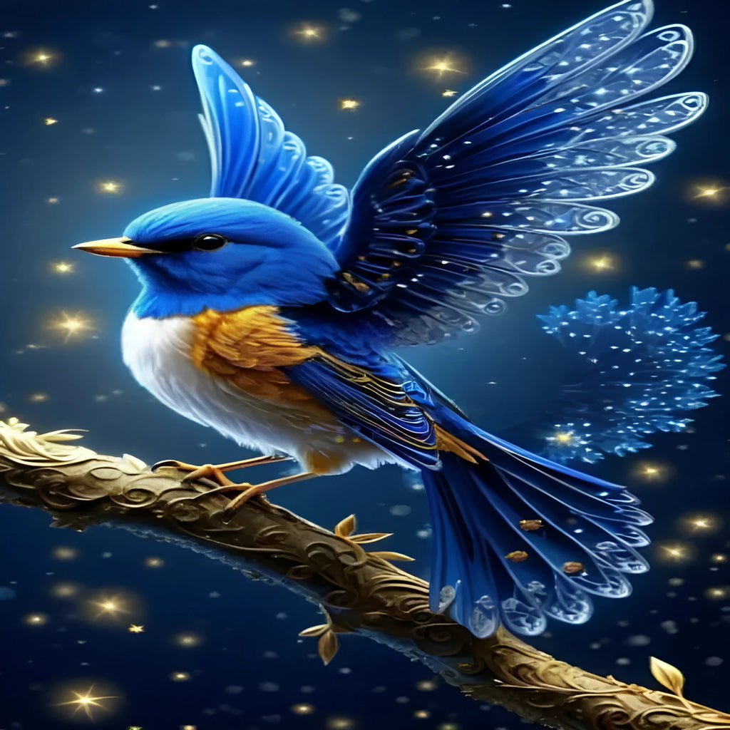 Handmade blue bird diamond painting on 60x100cm acrylic canvas with rhinestone decoration