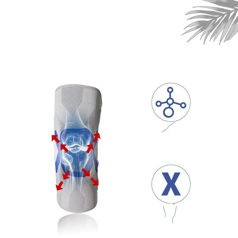 Silicone knee pad for men in a two-tone colour, shown flexed to demonstrate fit, for running, cycling, and fitness protection.