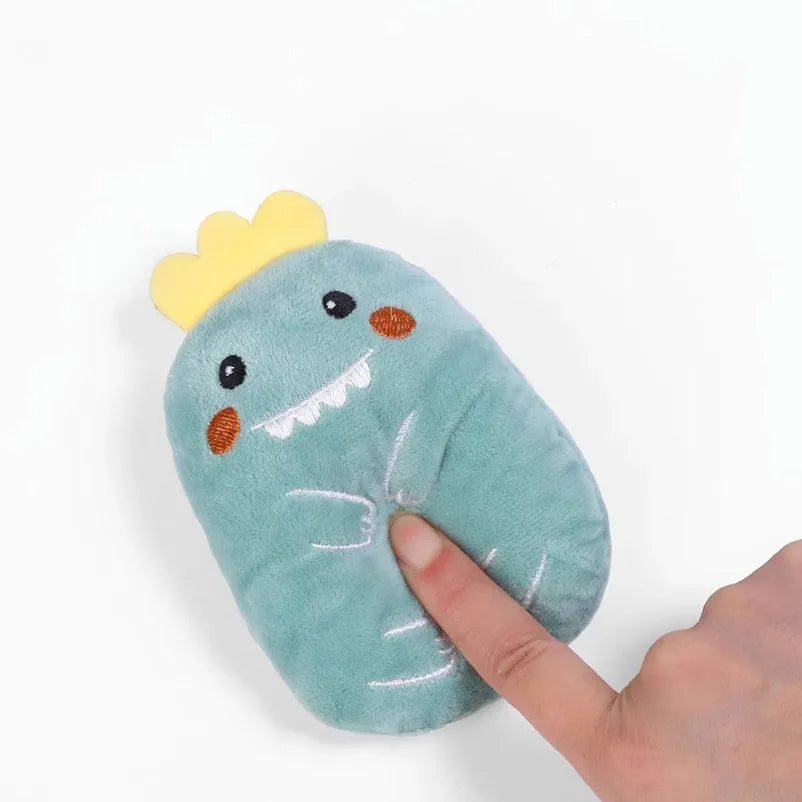 Colourful catnip plush chewing toy with claw and thumb textures for feline teeth grinding