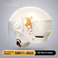 Khaki electric motorcycle half helmet with long visor showing ABS construction and free size fit