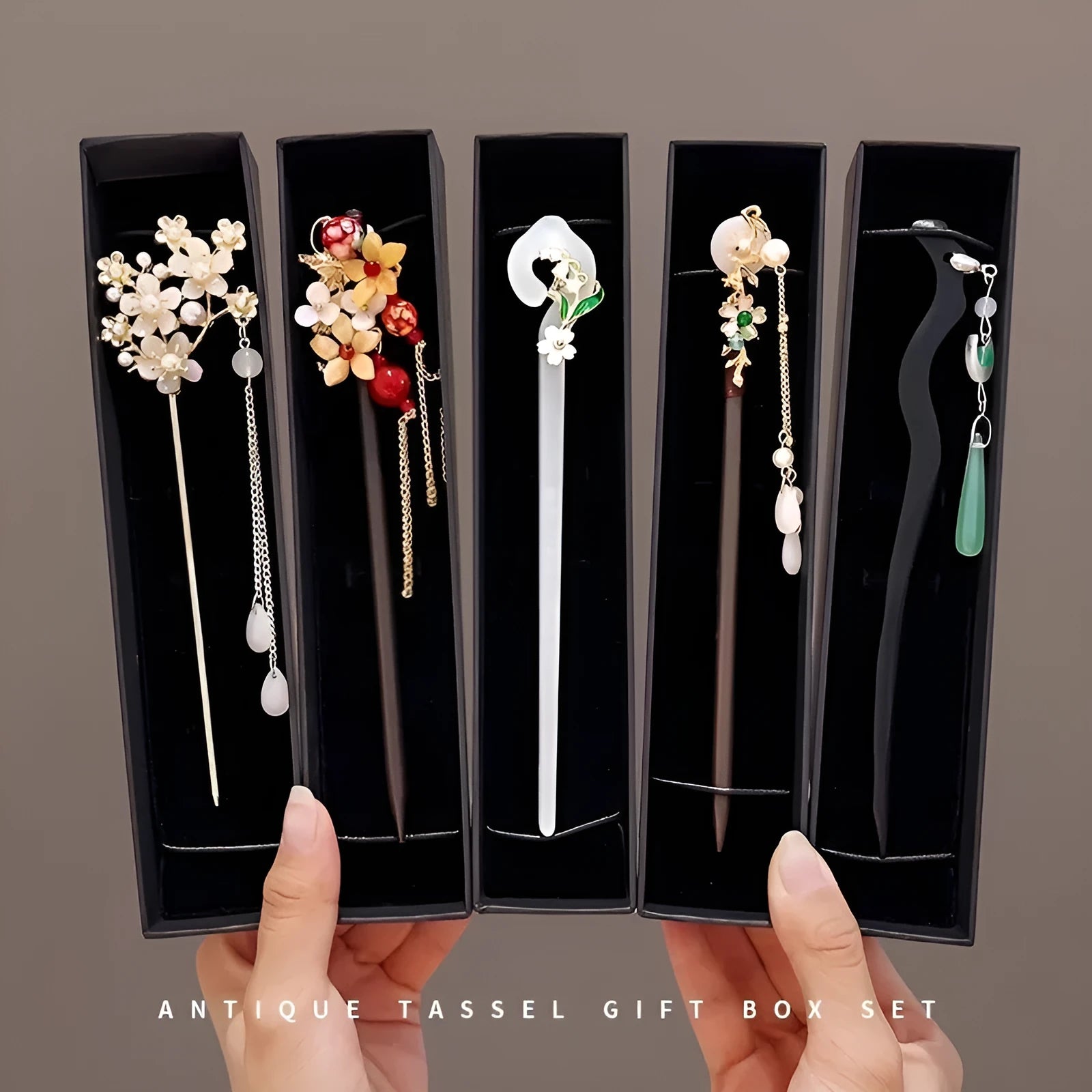 Chinese style ebony hairpin with electroplated alloy and floral ancient design