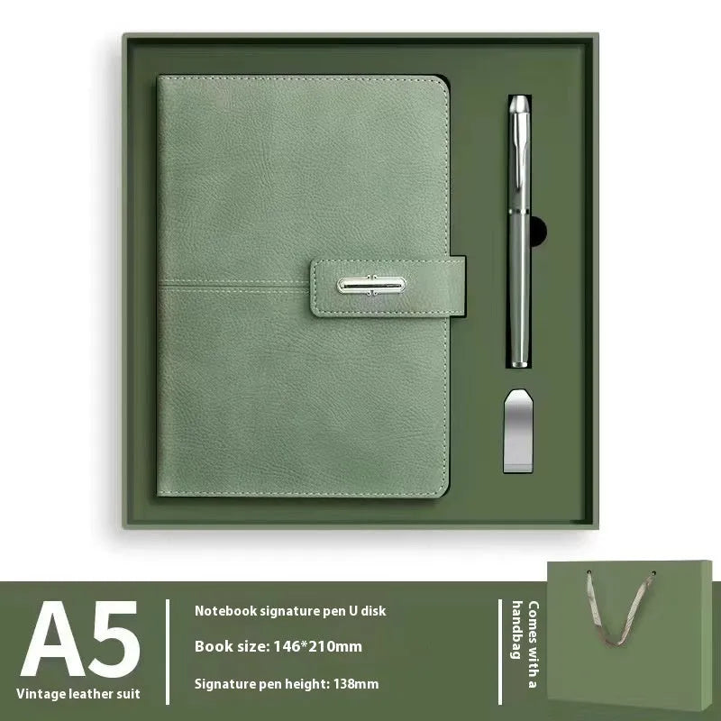 A5 notebook with PU leather cover in choice of colours including black, red, green, blue and orange.