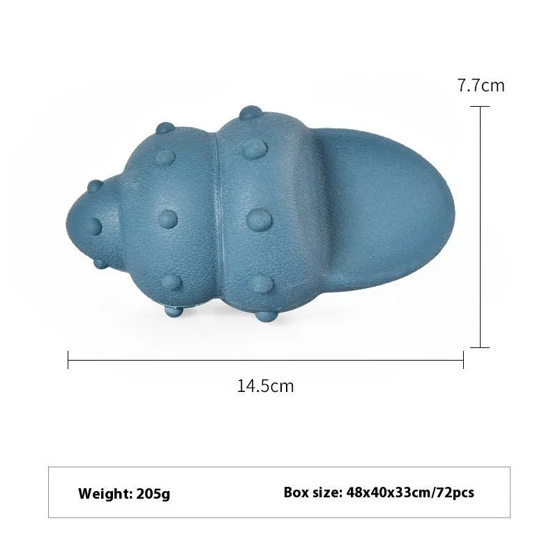 Blue rubber shark dog chew toy on a white background
