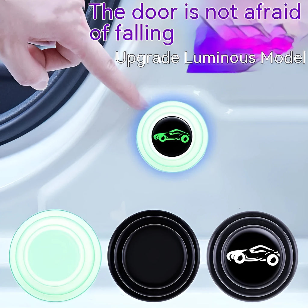 Silicone car door shock absorber pad in black and luminous variants measuring 20mm diameter