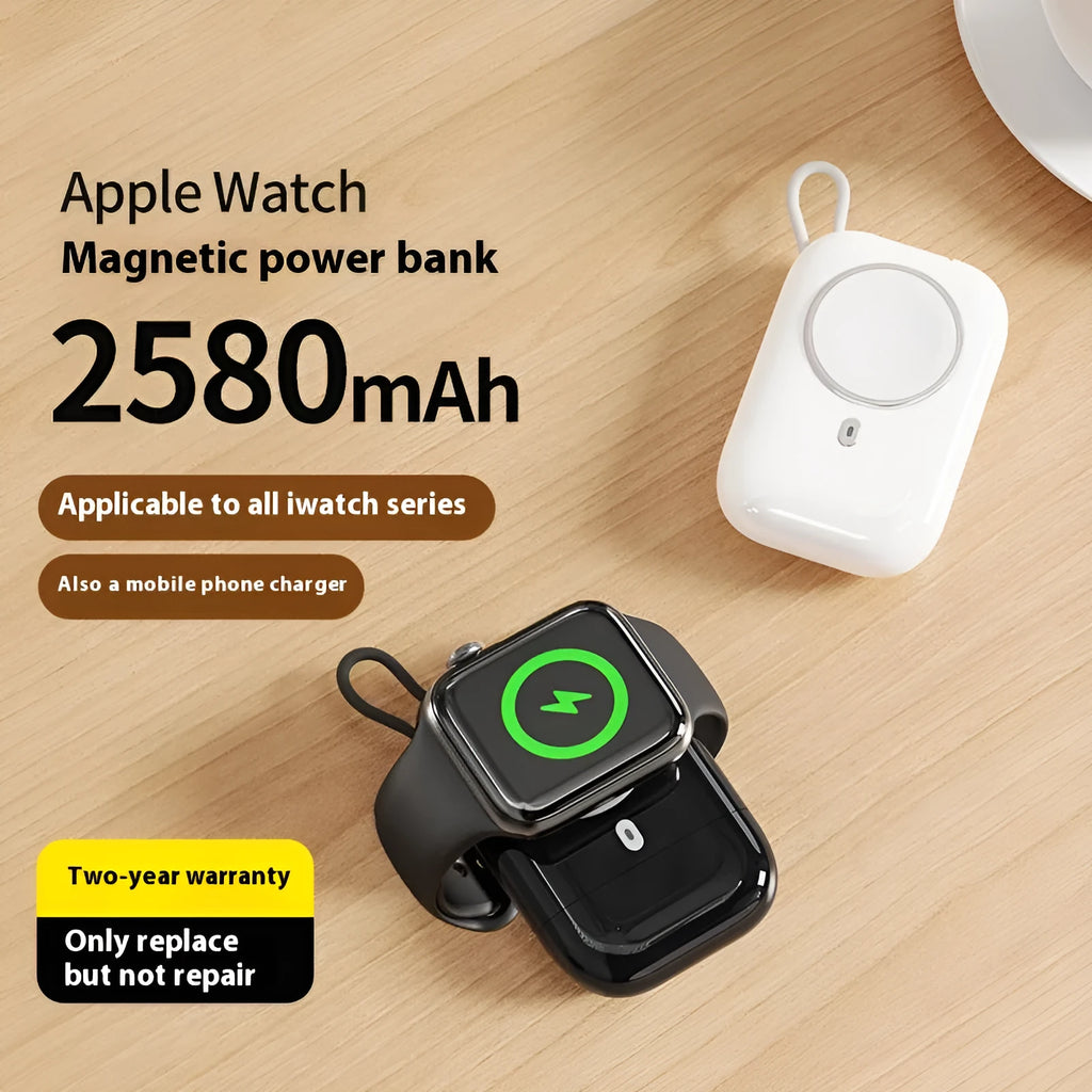Three-in-one magnetic wireless charger power bank in black, compact 66x43x16mm with Type-C port
