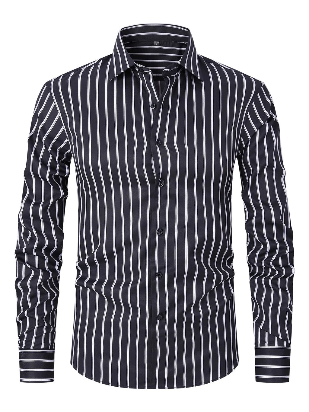 Men's slim fit striped long sleeve shirt in ice silk polyester blend for business formal wear