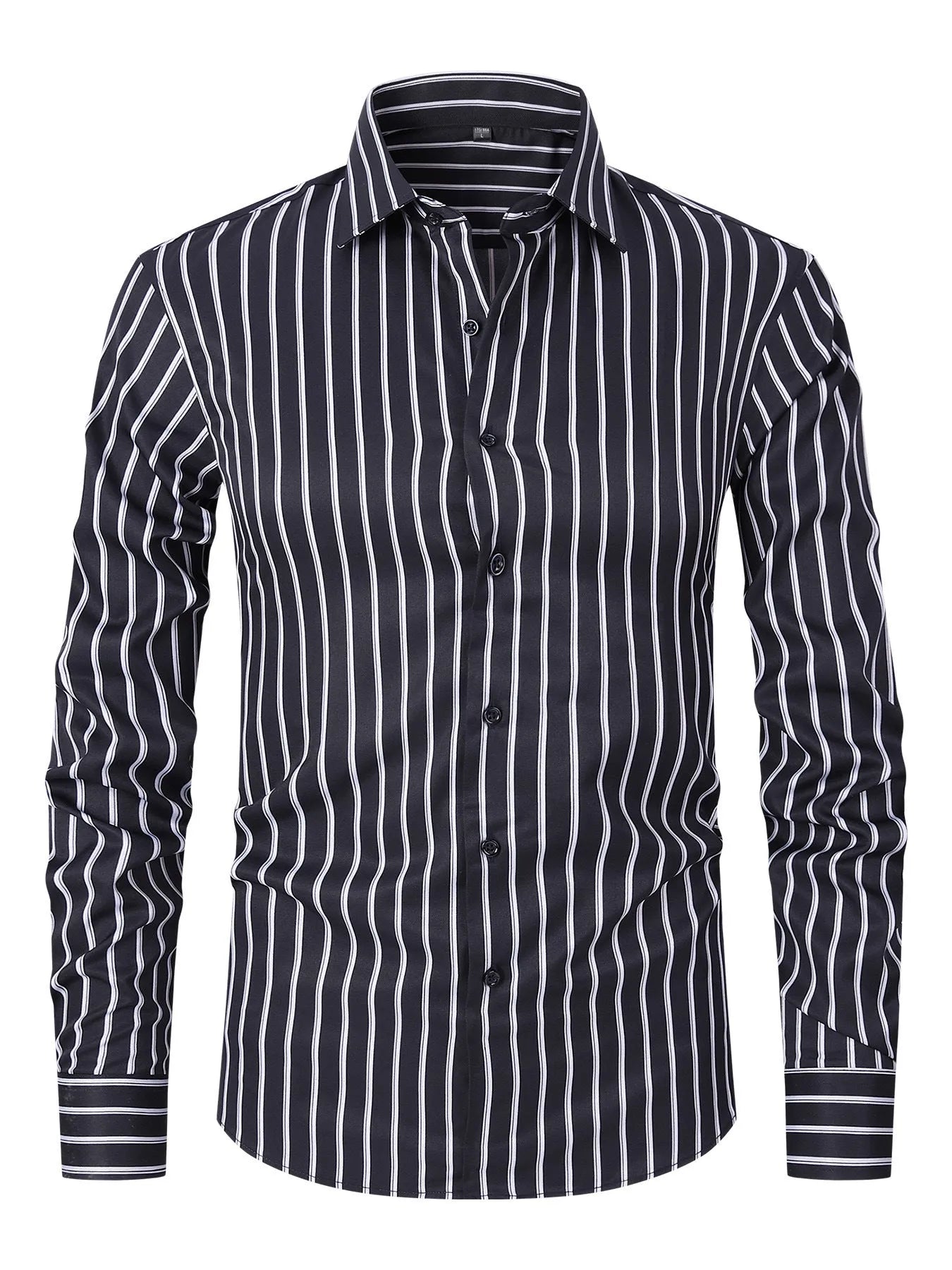 Men's slim fit striped long sleeve shirt in ice silk polyester blend for business formal wear