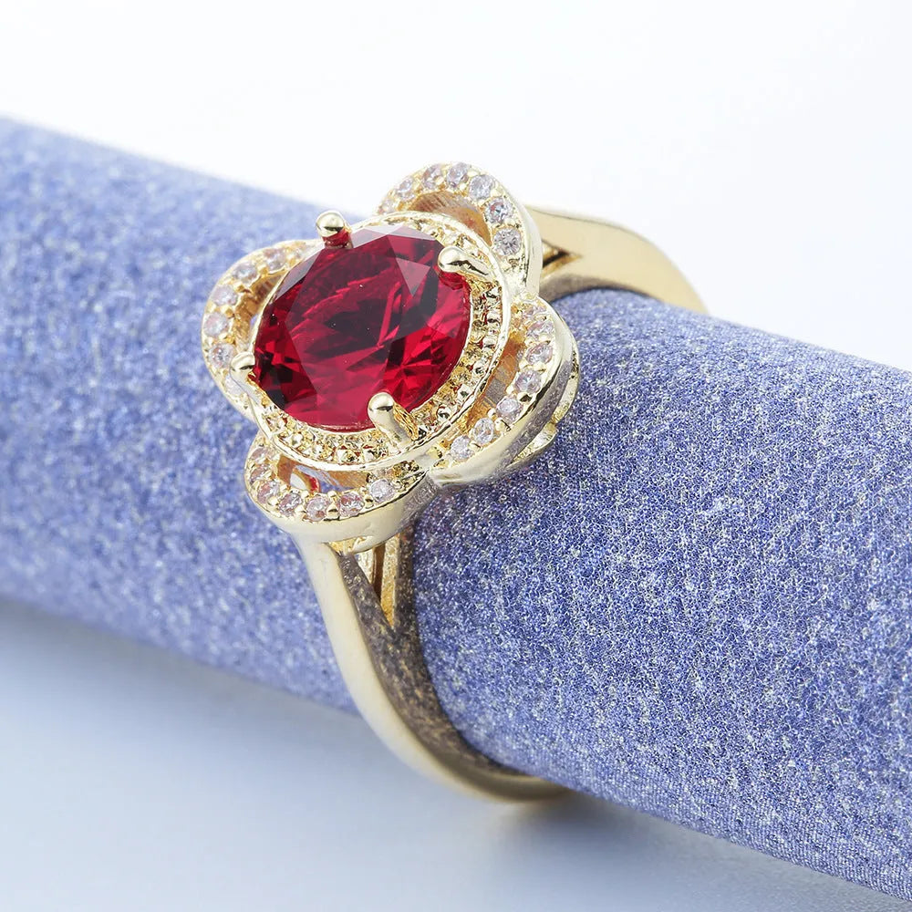 Copper ring with a fruit-shaped inlaid zircon stone for men and women.