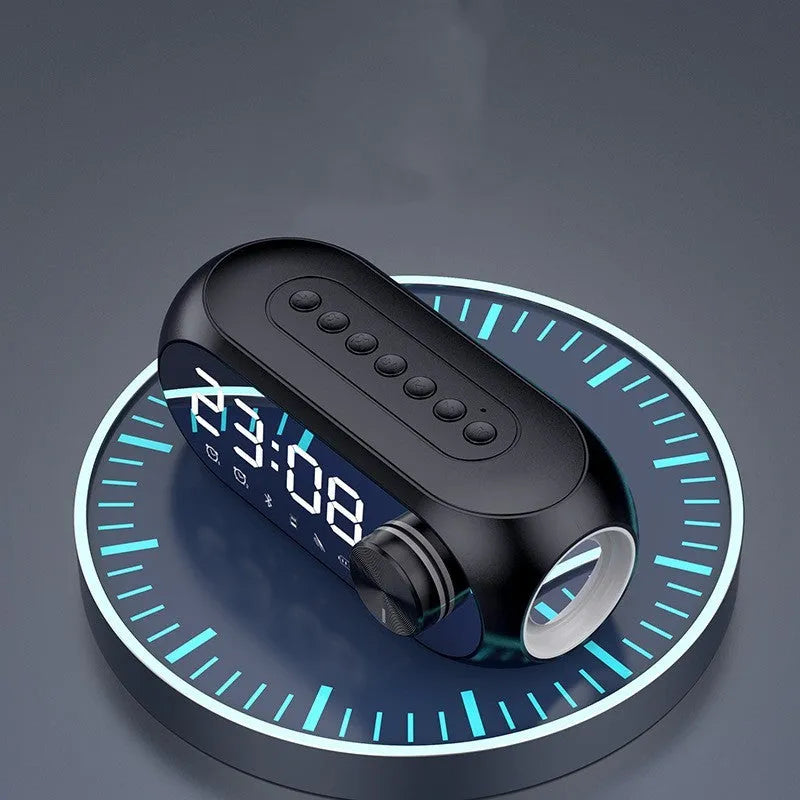 S8 Black portable Bluetooth speaker with digital clock display on front