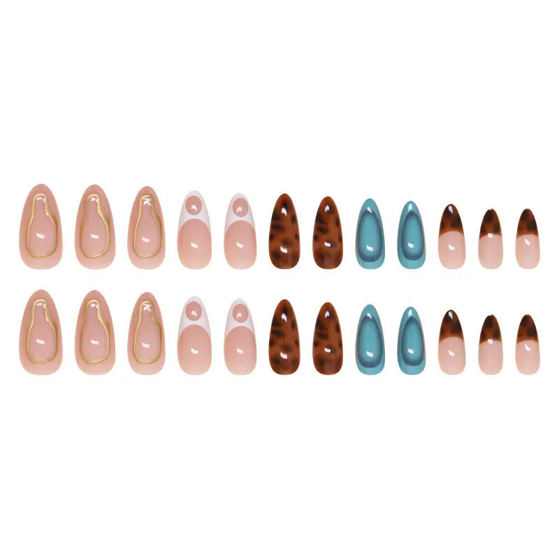 Wear Armor blue and green leopard print detachable press on fake nails set for ladies