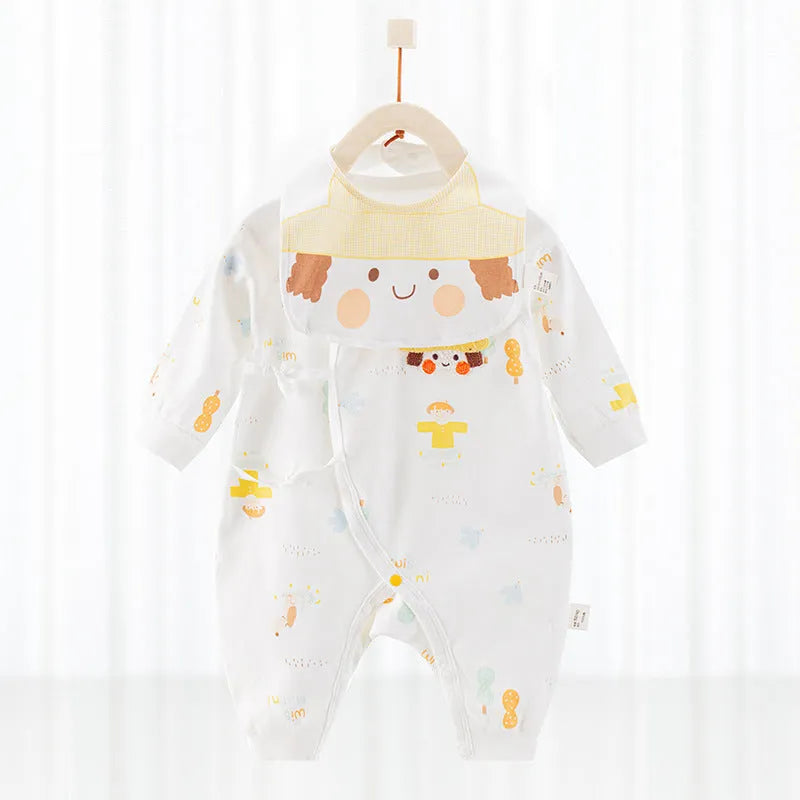 Baby one-piece cotton romper in white with short sleeves, suitable for newborns up to 66cm