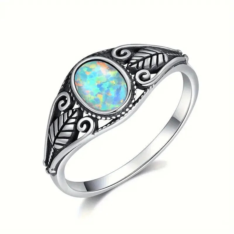 Women's retro distressed metal leaf ring in antique silver copper finish