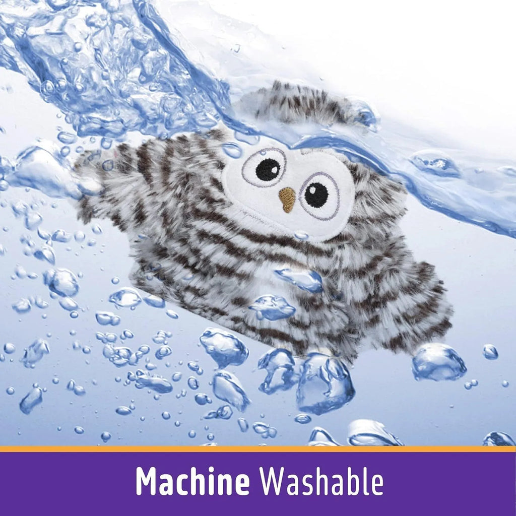 Grey automatic chirping owl cat toy with beating wings and electronic components