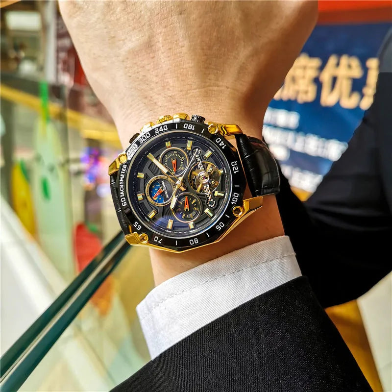 Men's automatic mechanical watch with stainless steel case in silver or black, showing white or black dial options