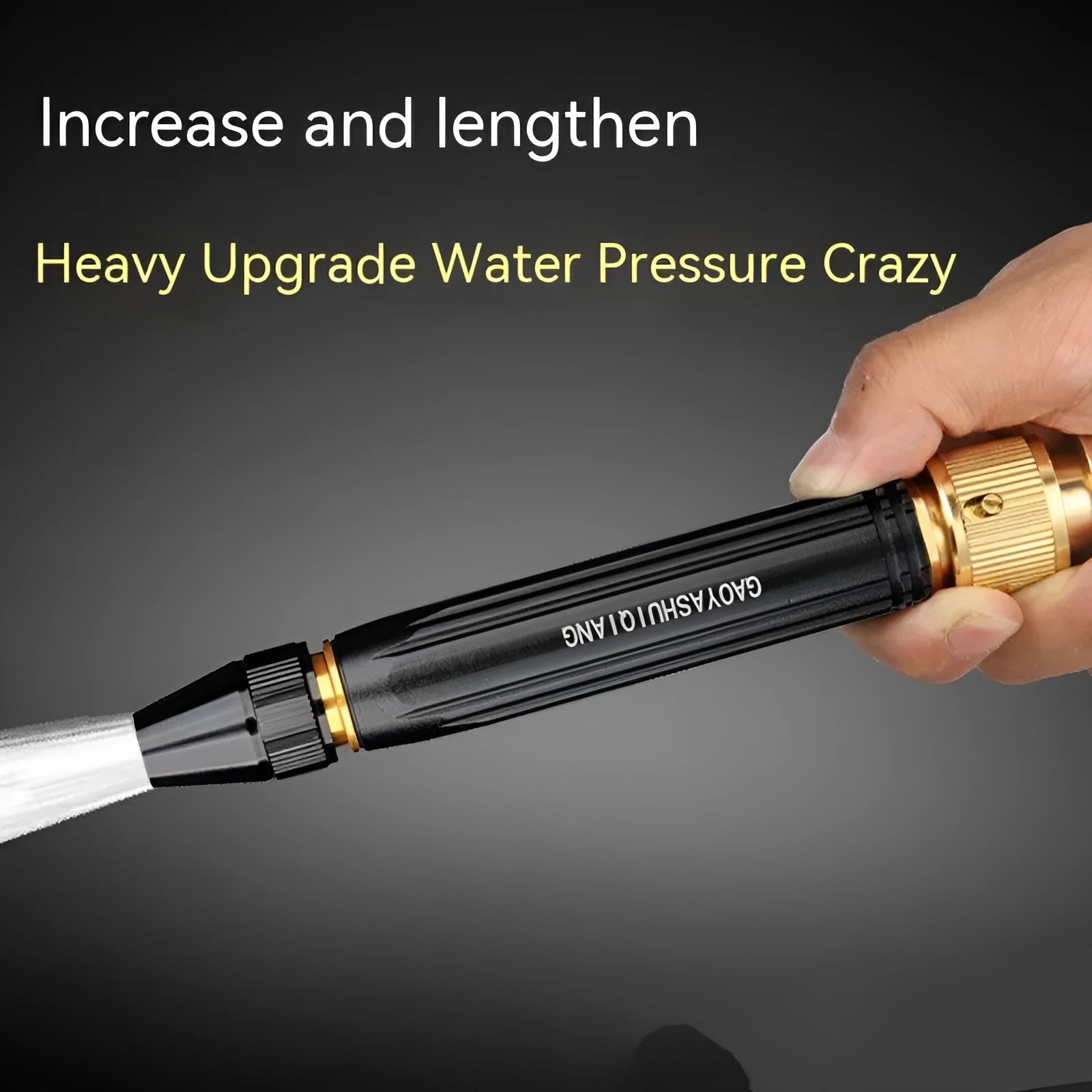 Black diamond alloy car washing gun with straight spray design showing 17.7 cm length