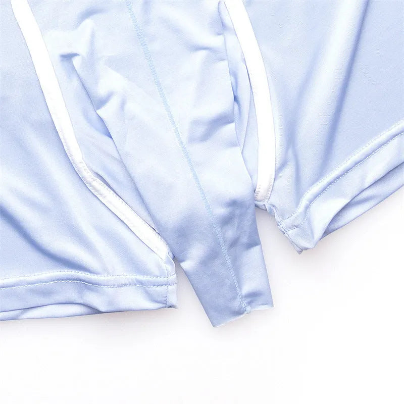Men's solid colour Ice Silk boxer briefs laid flat, showing mid-waist design and lightweight fabric texture.