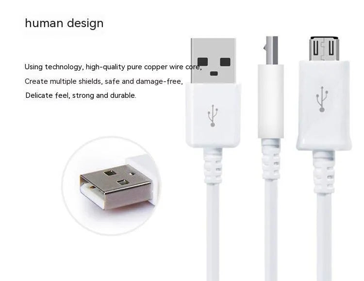 Black and white Android Micro USB data cable for phone and tablet charging, 1 metre long.