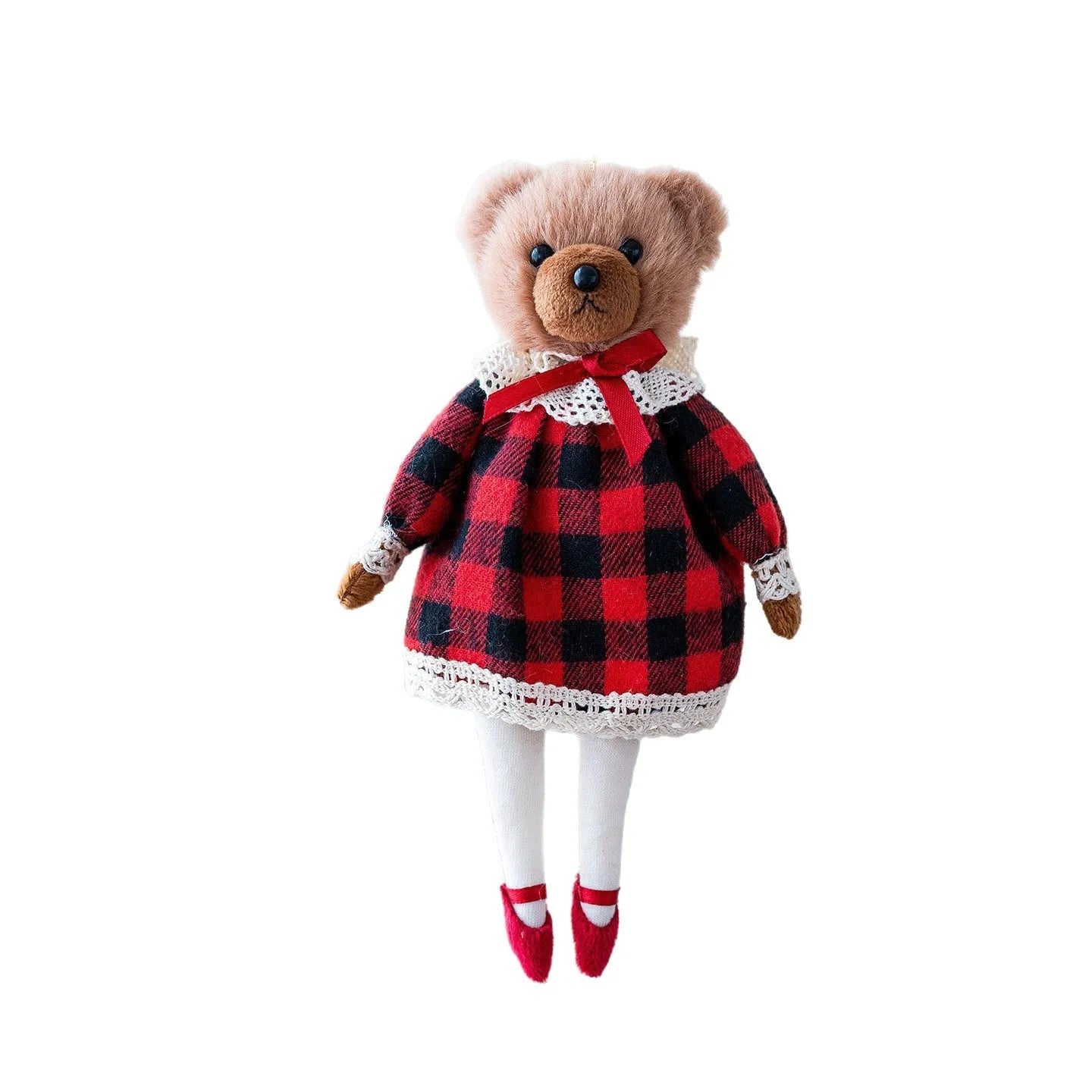 Princess and Gentleman plush bear dolls wearing cotton suits with plaid patterns