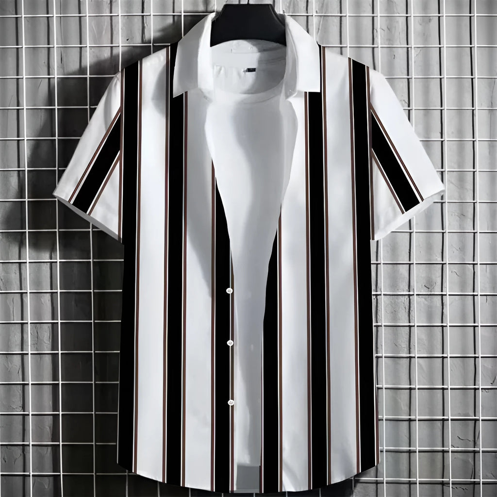 Men's linen short sleeve T-shirt with 3D printing on striped pattern in multiple colour options
