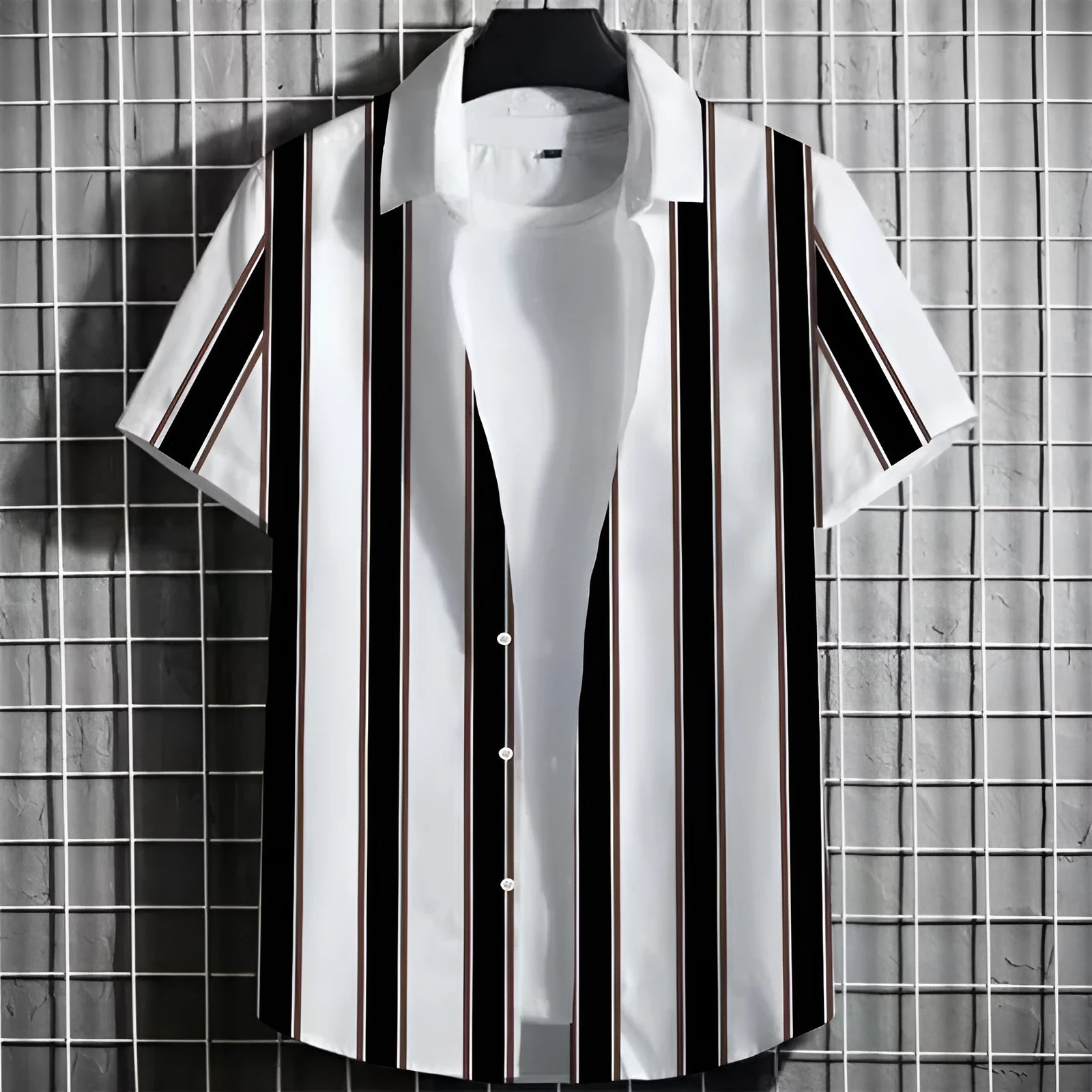 Men's linen short sleeve T-shirt with 3D printing on striped pattern in multiple colour options