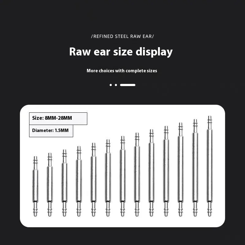 Watch spring bars or auricular needle spring shafts in sizes 21mm to 26mm for watch repair.