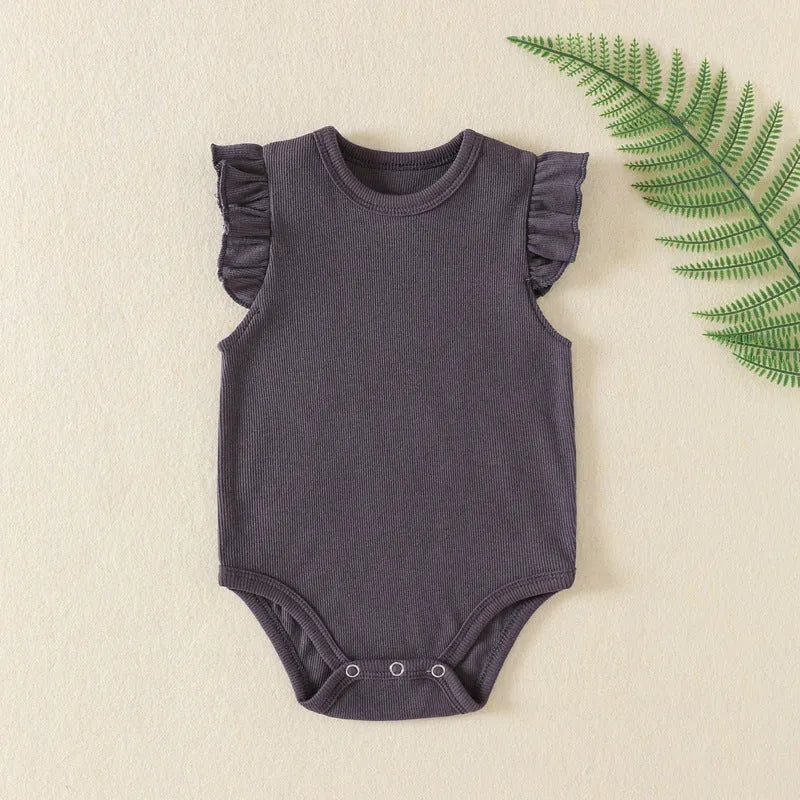 Newborn baby girl cotton knitted triangle onesie jumpsuit in dark gray with hidden snap closure