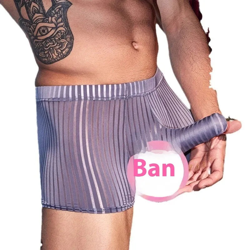 Men's striped boxer brief underwear in black, white and dark grey colour options