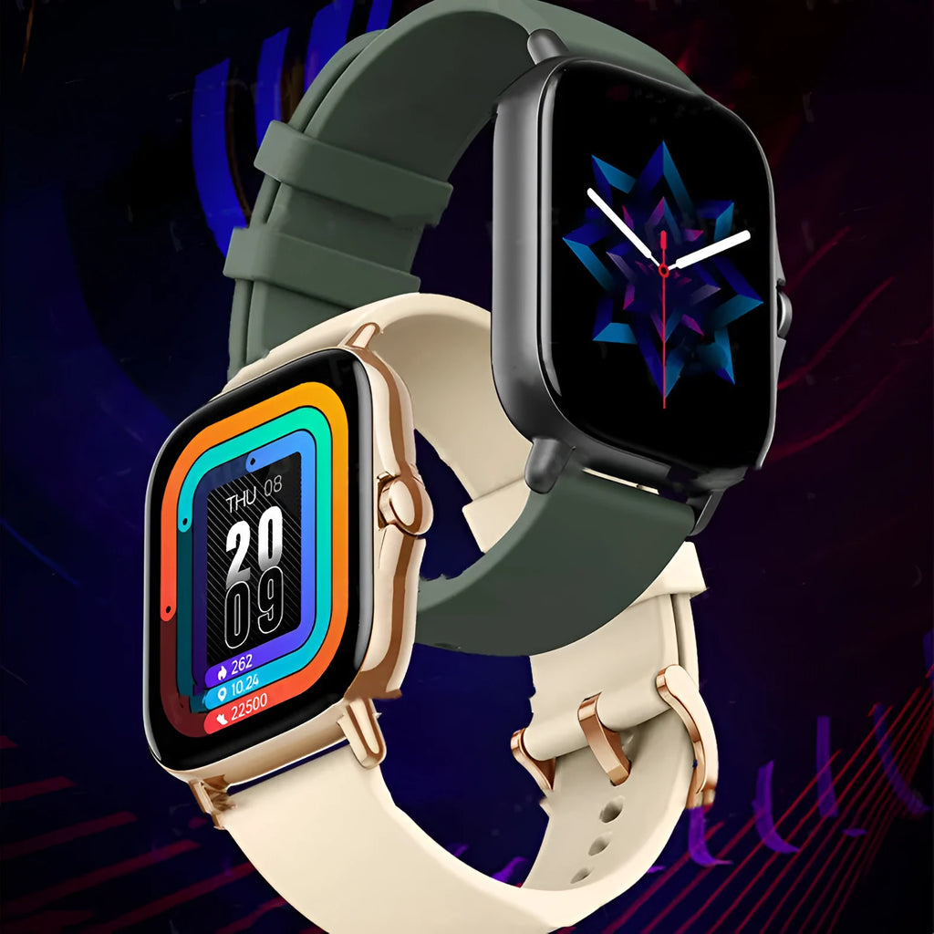 GT20 smartwatch with 1.75-inch screen on silicone band, showing heart rate monitoring display