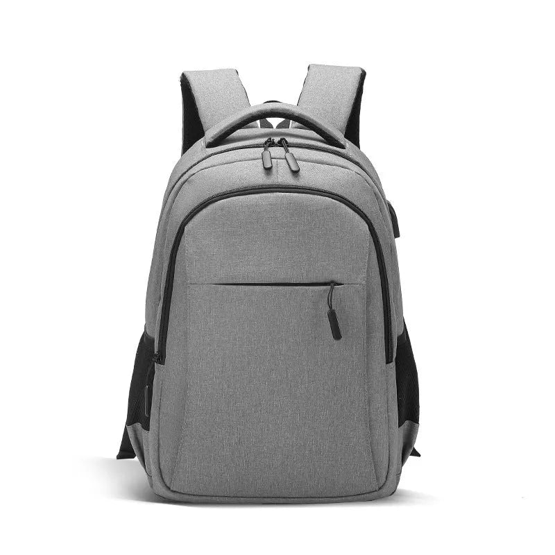 Men's large capacity travel leisure backpack Oxford cloth solid colour light gray blue black sewing thread detail