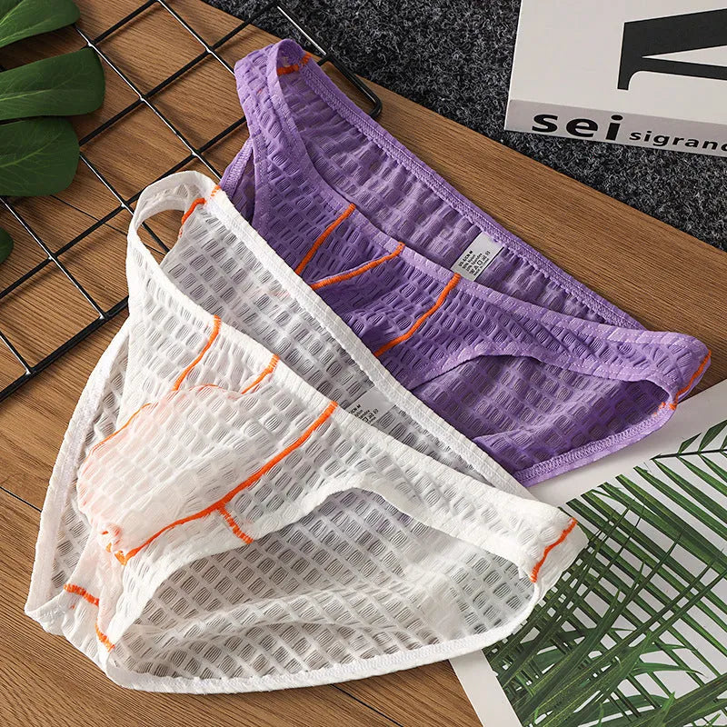 Men's low waist lace briefs in solid colour with ice silk fabric available in multiple sizes