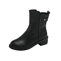 Women's black side zip low heel boots with round toe design