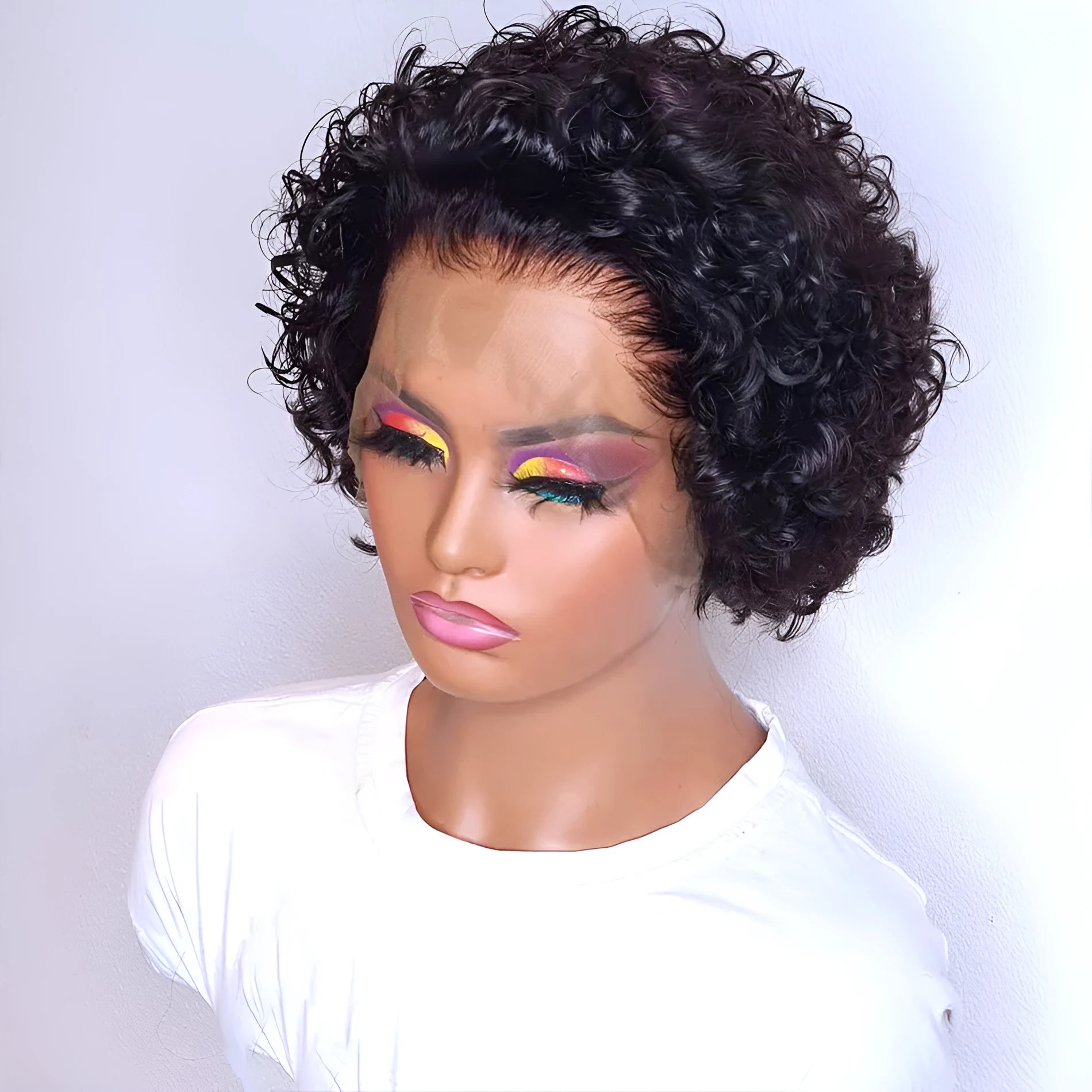 Black human hair pixie wig with lace front in dark brown/black colour 13x1.
