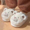 Women's plush suede slippers in milky white with cartoon pattern and round toe design