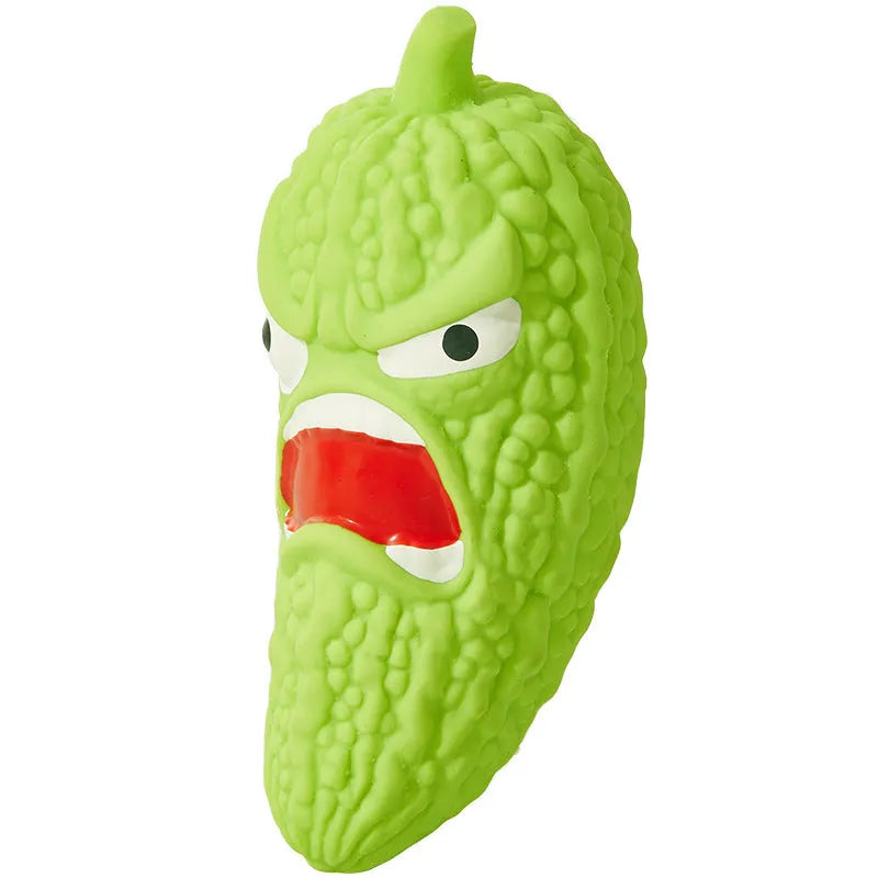 Realistic bitter melon and chilli shaped dog toys that make pet sounds when chewed