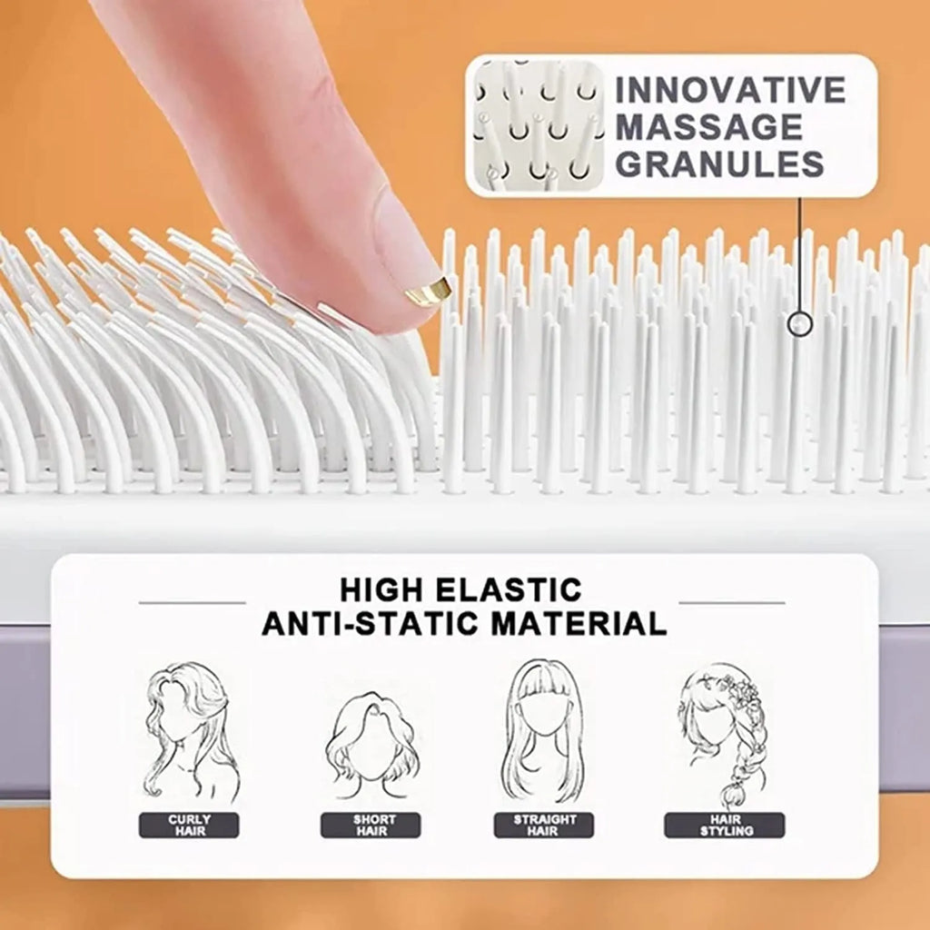 Roland purple self-cleaning hair brush with rotating handle for easy hair removal.