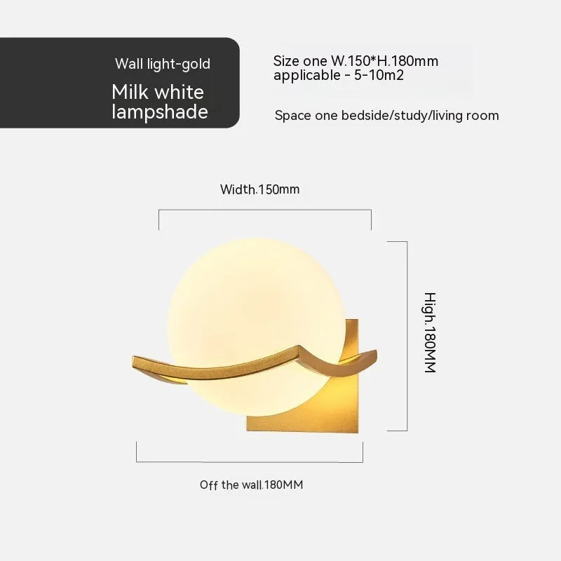 European wall lamp with black base and milky white cover, mounted on bedroom wall