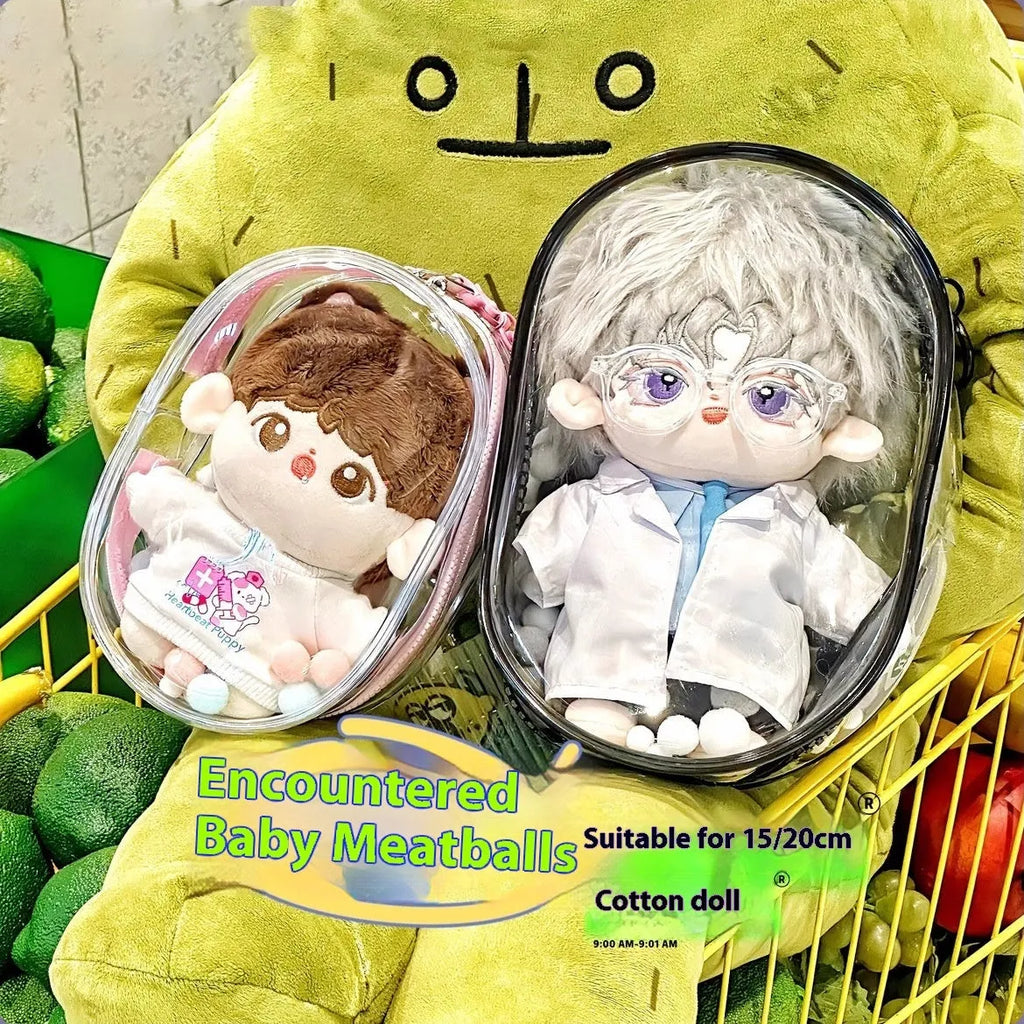 17cm PVC cube storage bag for dolls in transparent or coloured options with keychain