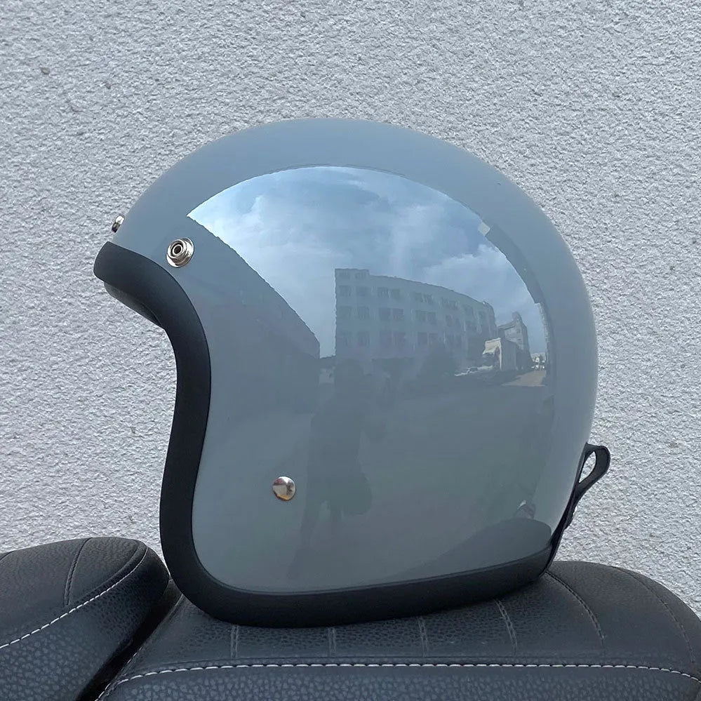 FRP retro-style half helmet for electric motorcycle commuting, shown in a colour option.