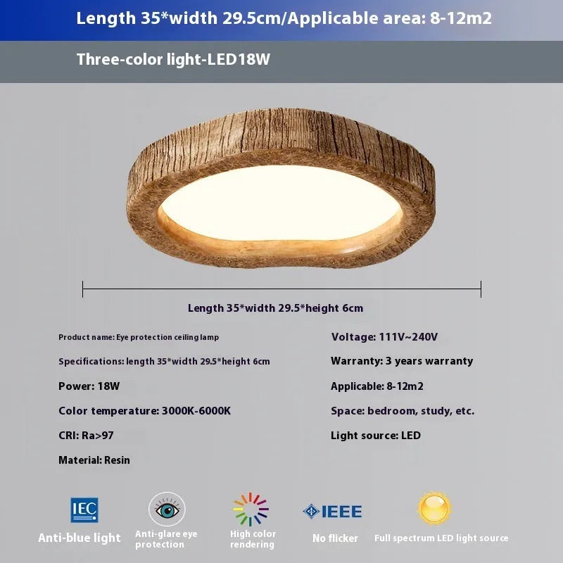 Wood grain finish new Chinese style round ceiling lamp with LED lighting