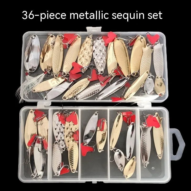 Pineapple sequin fishing lure box set with metal sequins in gold and silver colours