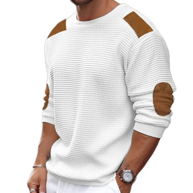 Men's acrylic round neck long sleeve slim fit pullover in grey, front view