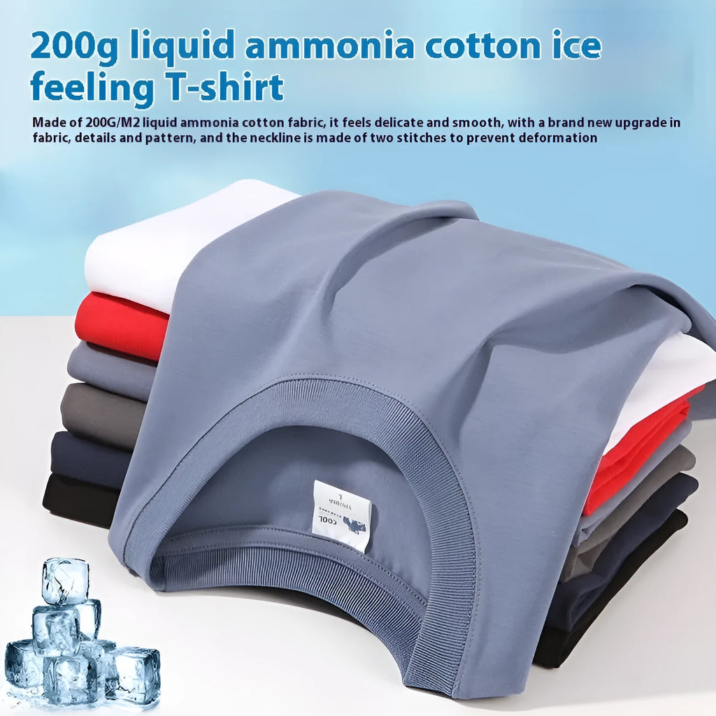 Liquid ammonia cotton cool feeling short-sleeved shirt in solid colour, loose fit pullover style
